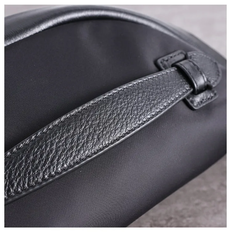 Womens Black Nylon Leather Fanny Pack Nylon Chest Bag Womens Hip Bag Waist Bag For Women