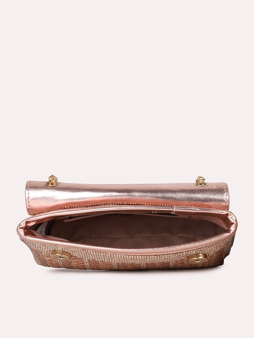 Womens Rose Gold Embellished Sling Bag