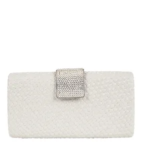 Woven Nizza Clutch with Rhinestone Pave Clasp