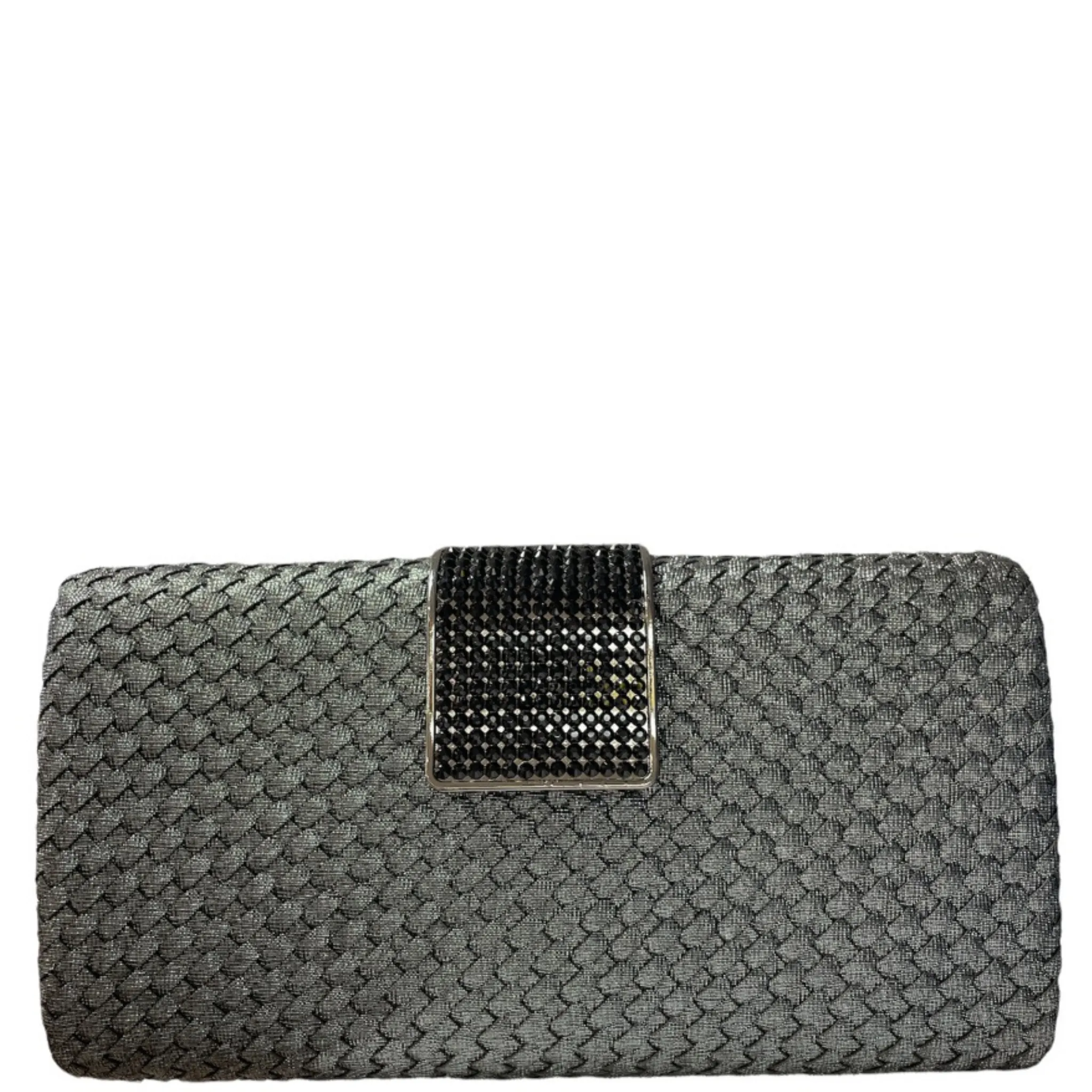 Woven Nizza Clutch with Rhinestone Pave Clasp