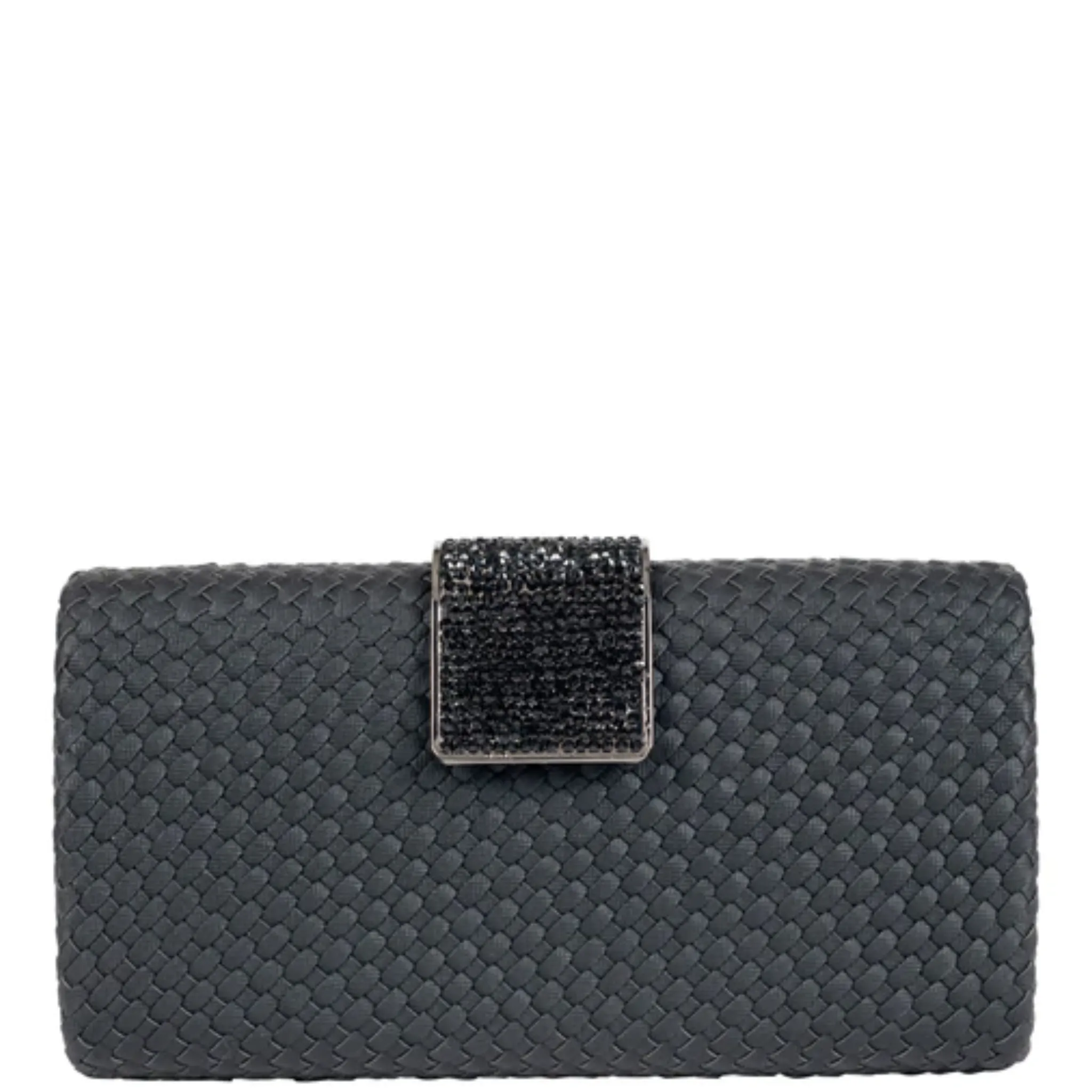 Woven Nizza Clutch with Rhinestone Pave Clasp