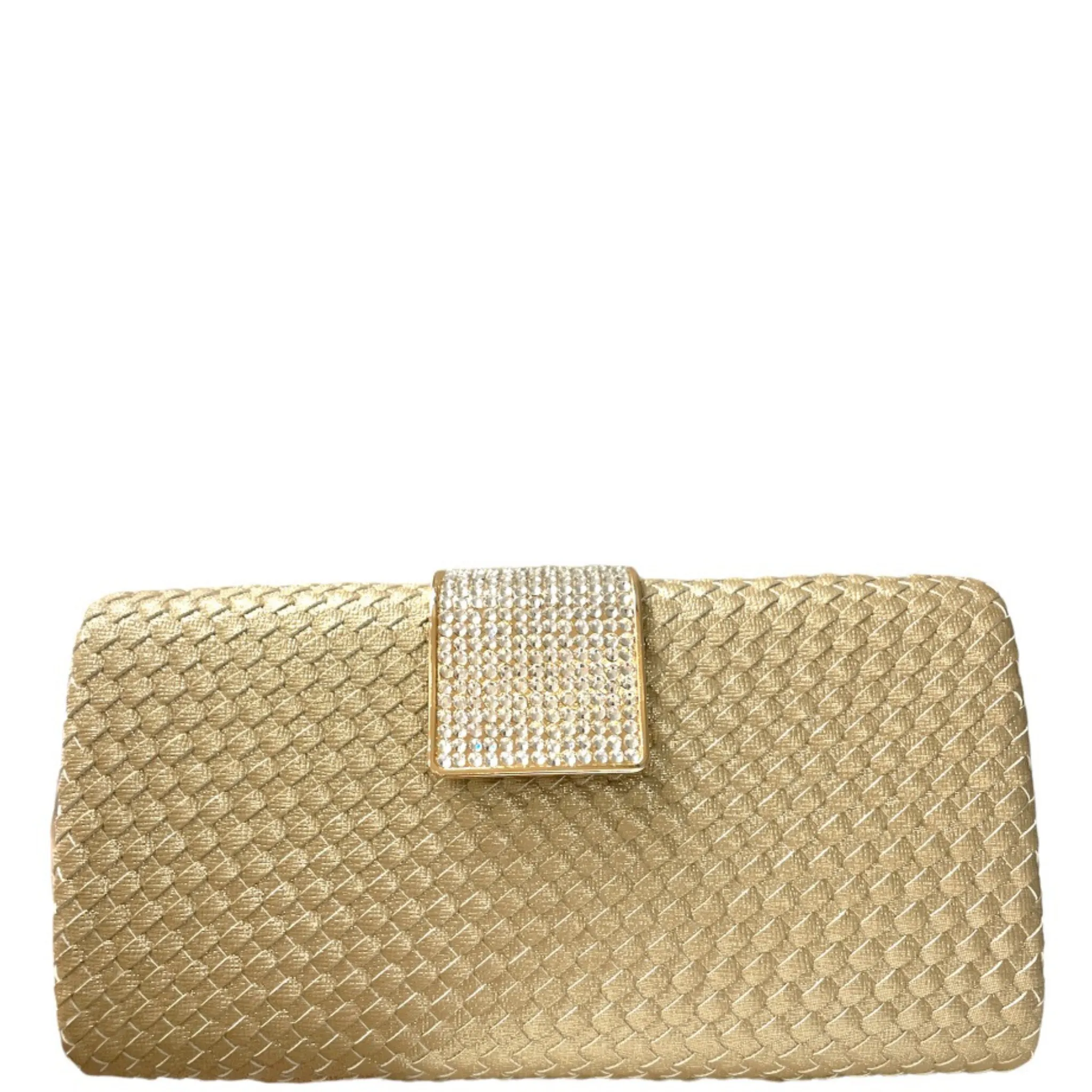 Woven Nizza Clutch with Rhinestone Pave Clasp