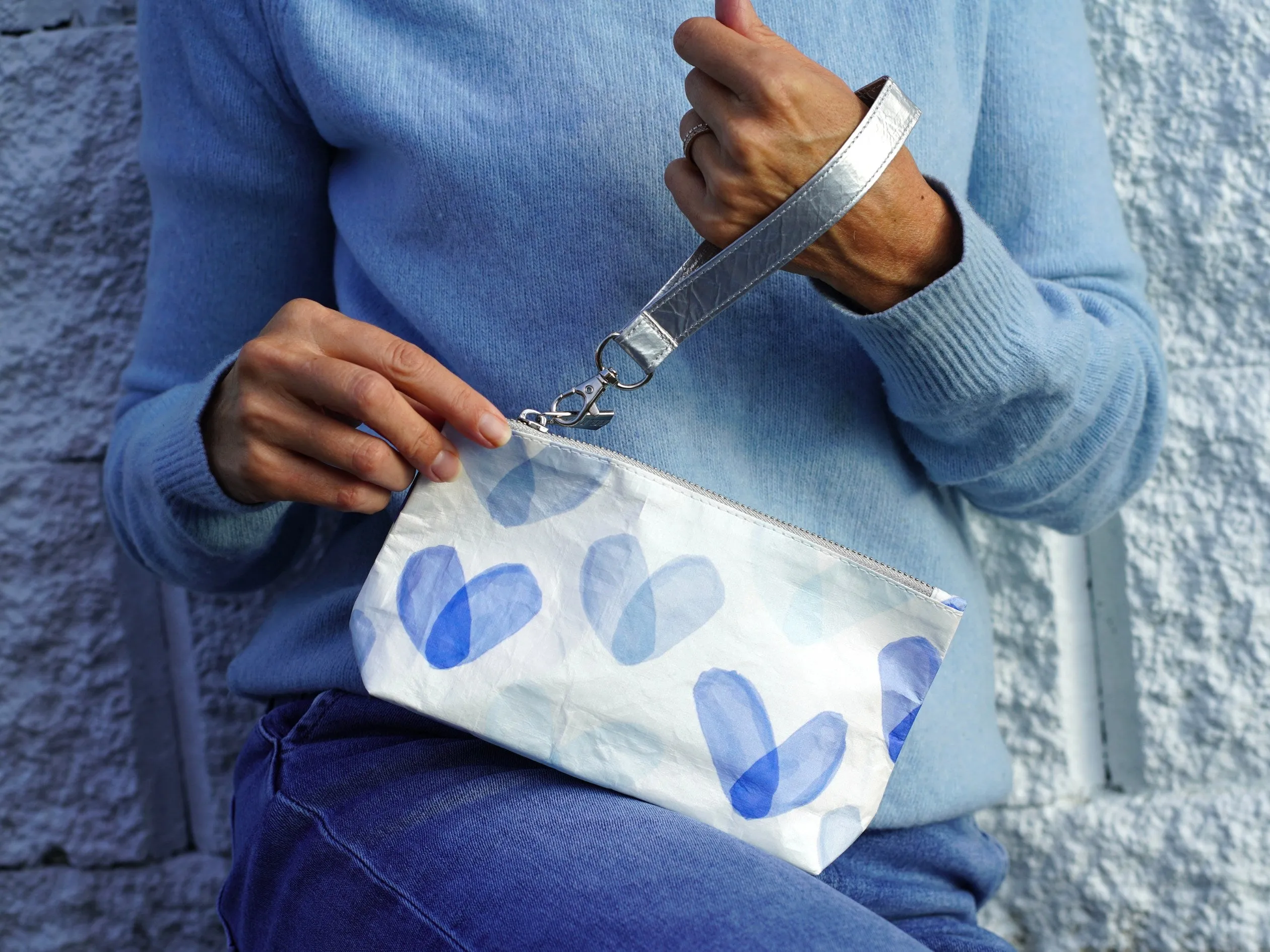 Zip Wristlet - "Language of Love" in Shades of Blue