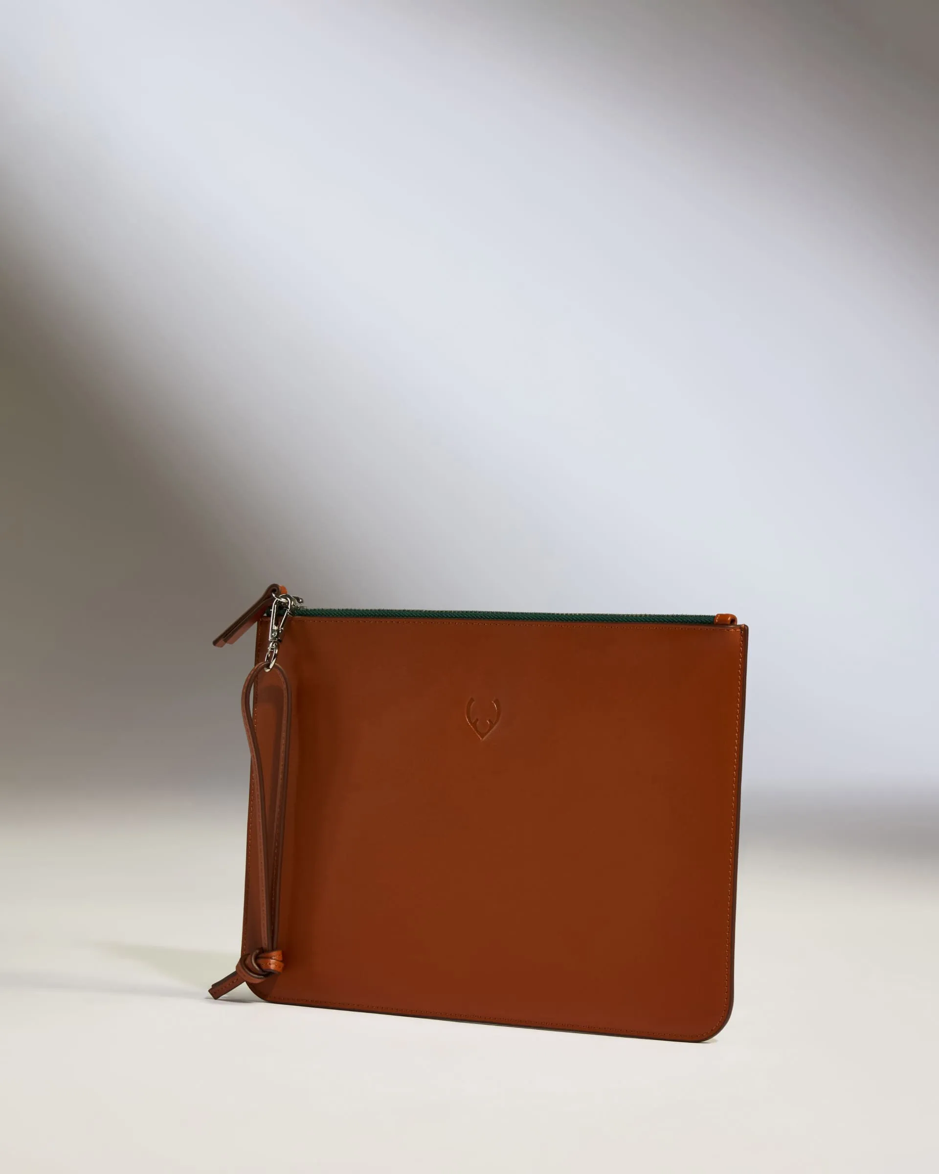 Zipped Pouch with Wristlet in Tan Leather - 1914 Collection